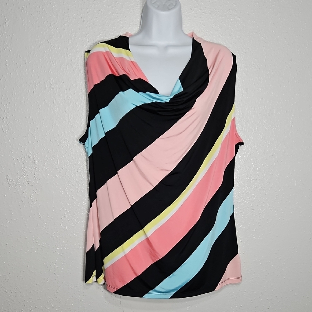 Worthington Multicolor Pastel Diagonal Stripe Cowl Neck Sleeveless Top XL